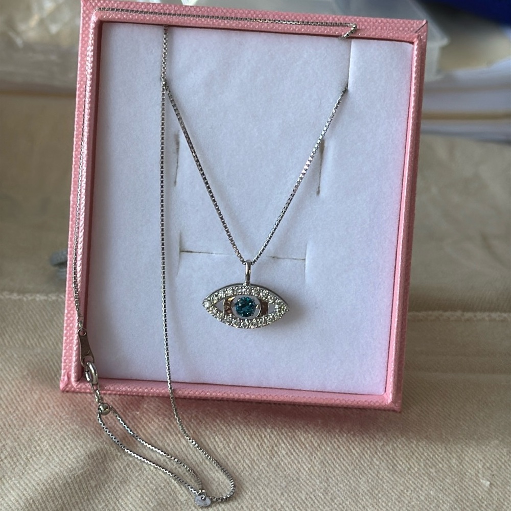 Natural Diamond with Platinum Chain / Pendant 0.28CT Topaz 0.35CT